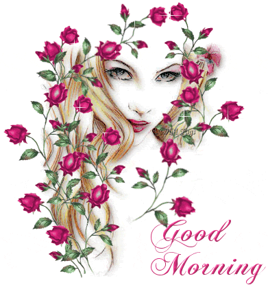 Good Morning Girl with Flowers Glitter Good Morning Picture