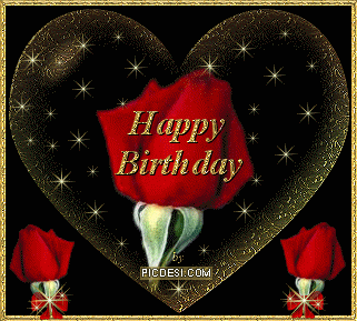 Happy Birthday Red Rose & Sparkle Heart Birthday Picture