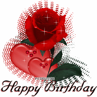 Happy Birthday Hearts & Red Rose Glitter