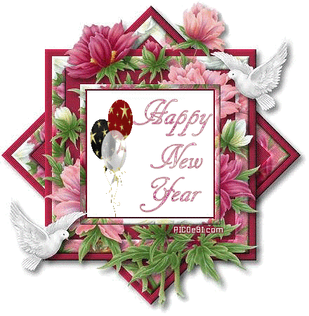 Happy New Year Bird & Flowers Scrap New Year Picture