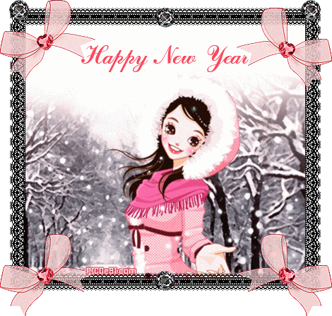 Happy New Year Girl in Winter