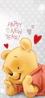 Happy New Year Pooh with Hearts New Year Picture